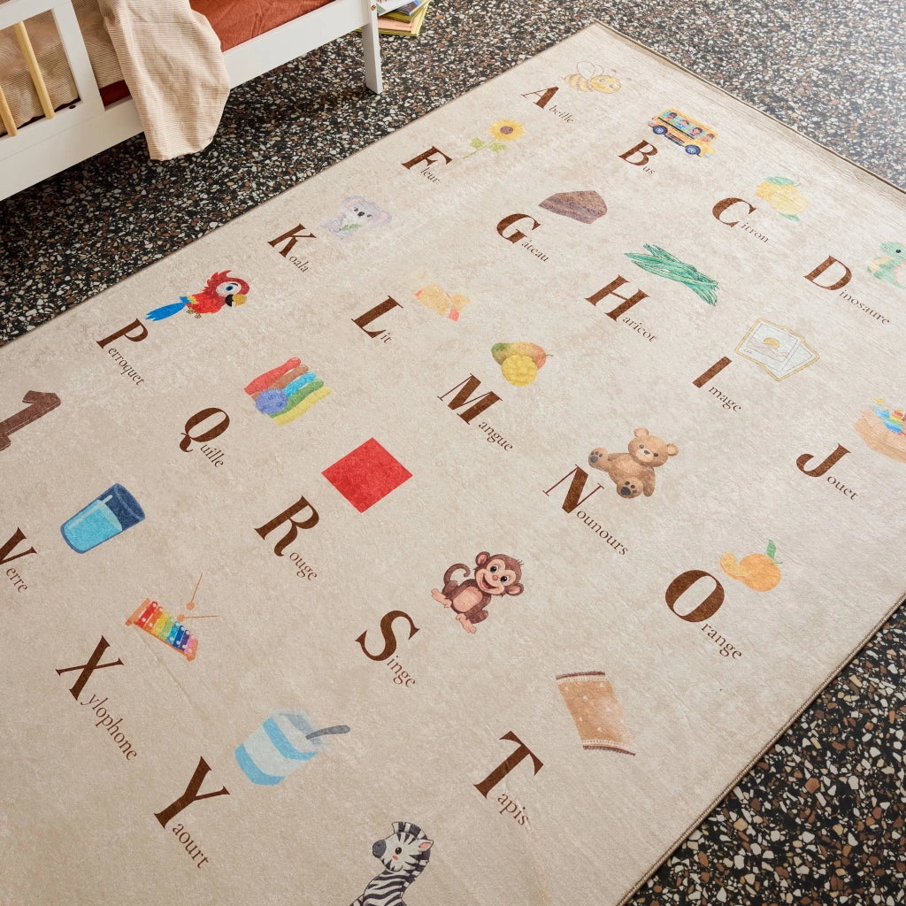 Tappeto educativo per bambini con alfabeto, per interni colore beige