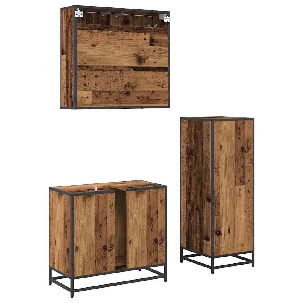vidaXL Set di mobili per il bagno con cassetto 3 pcs Legno vecchio