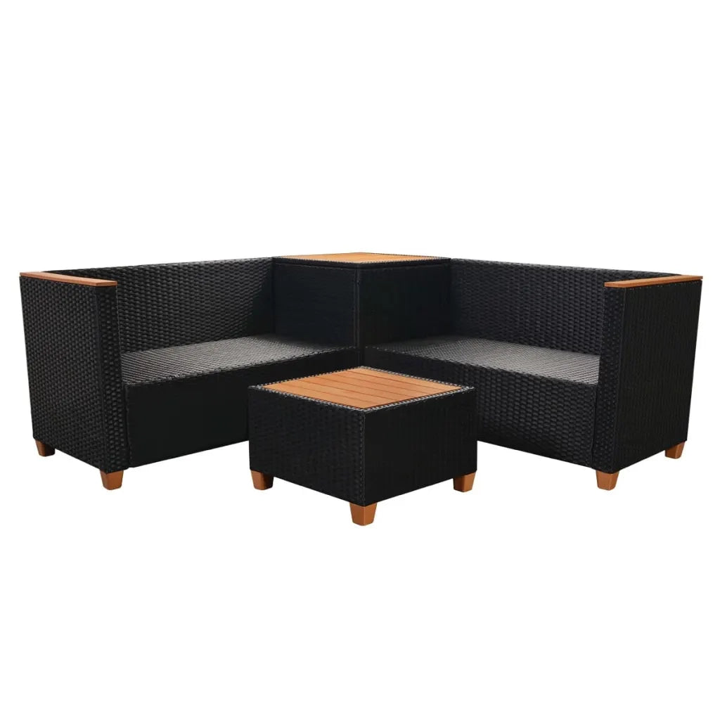 Set Divani da Giardino 4 pz con Cuscini in Polyrattan Nero 43003