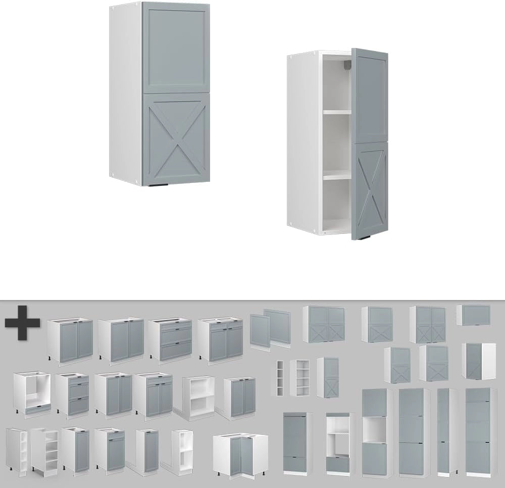 Mobile lavello cucina Fame-Line, Blu-grigio chiaro, 80 cm con ripiano, PL Rovere