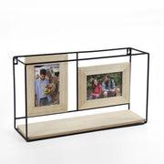 MENSOLA DA PARETE CON RIPIANOE PORTAFOTO 44X13X25CM LEGNO E METALLO NERO