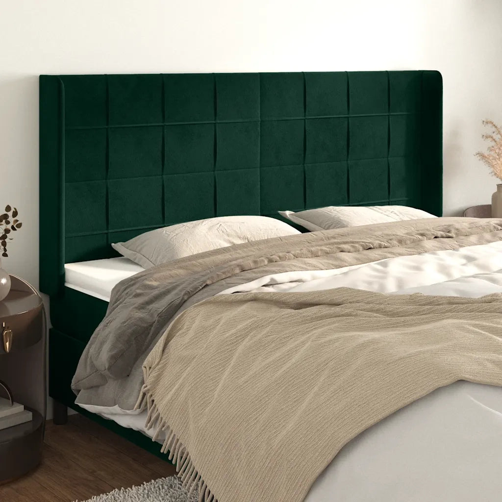 Testiera | Testata ad Orecchio Verde Scuro 163x16x118/128 cm in Velluto