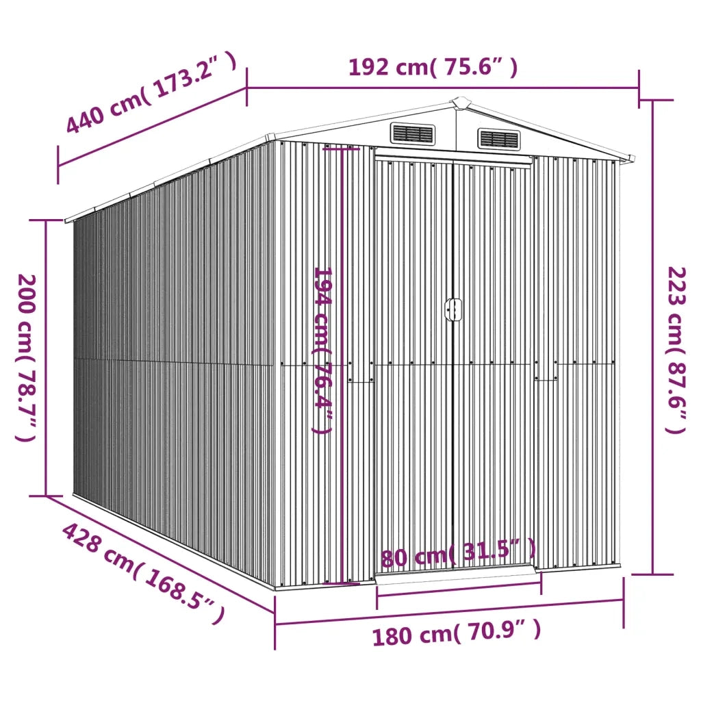 Capanno da Giardino Antracite 192x440x223 cm in Acciaio Zincato cod mxl 50401