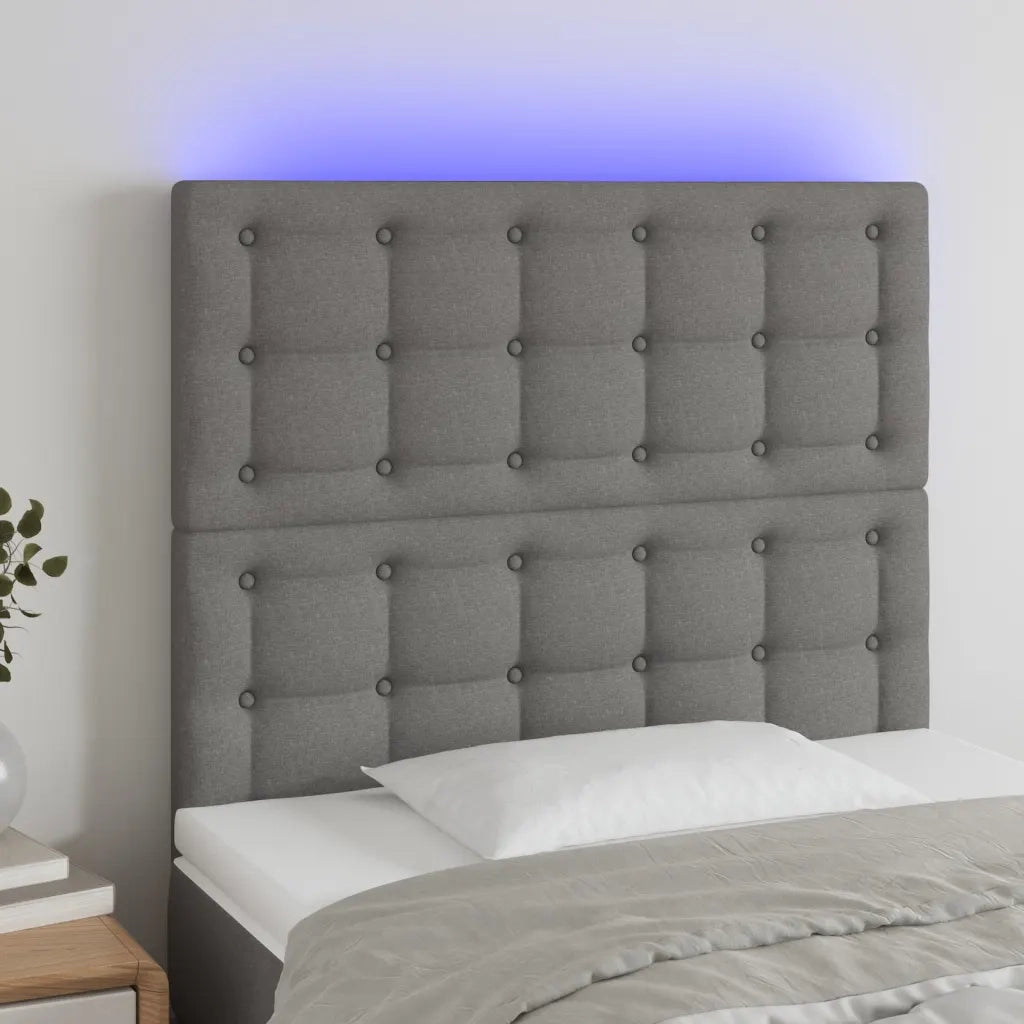 Testiera a LED-Testata con LED Grigio Scuro 90x5x118/128 cm in Tessuto 608388