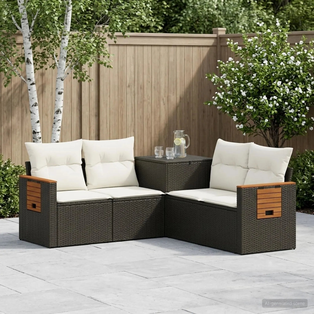 Set di divani 5 pz Nero e Bianco Crema 3447946
