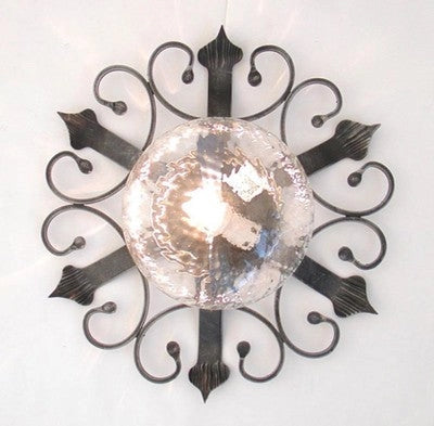 PLAFONIERA LAMPADA APPLIQUE MEDIA FORGIATA CM.45 COLORE NERO ARGENTO