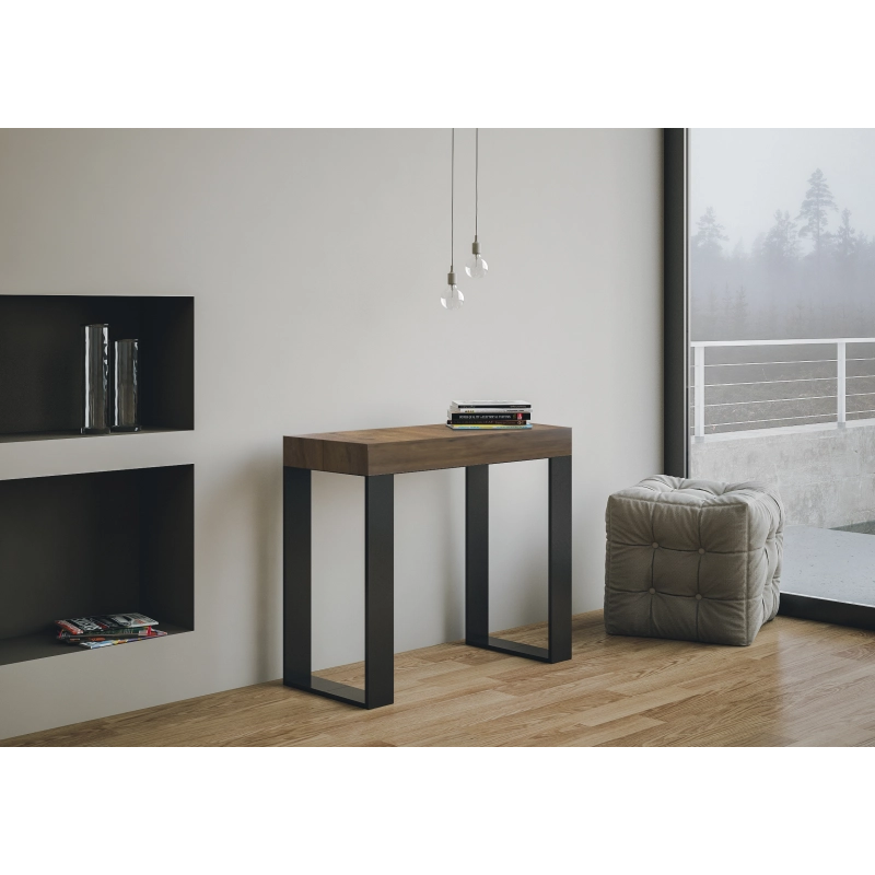 Consolle allungabile 90x40/196 cm Tecno Small Premium telaio Antracite - Noce
