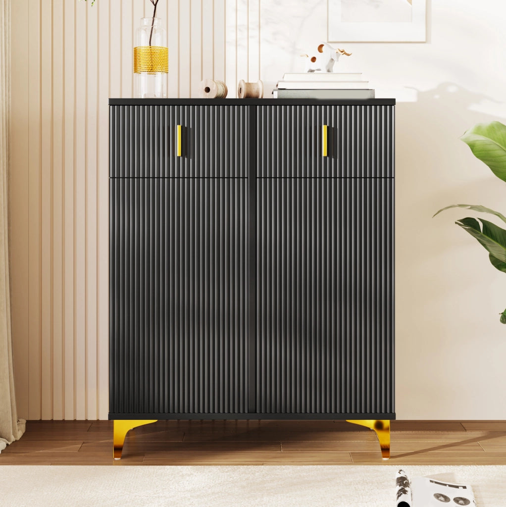 Credenza nera in pannello truciolare con 2 cassetti; 2 ante e ripiani regolabili; 83 × 101 × 35 cm