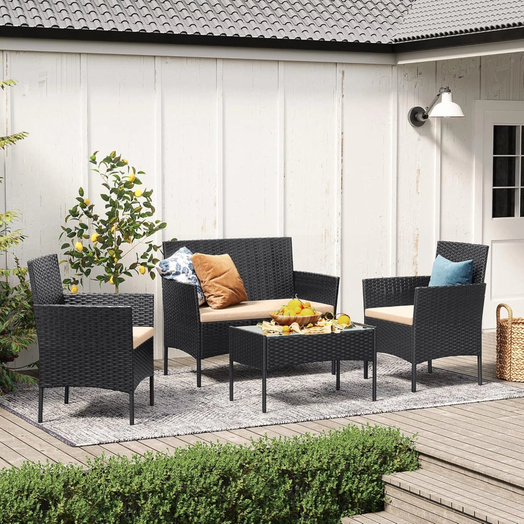 SONGMICS Set di mobili da Balcone mobili da Giardino in polyrattan PE Set Lounge mobili da terrazza Esterno Patio Balcone Giardino Nero Tortora GGF004B05
