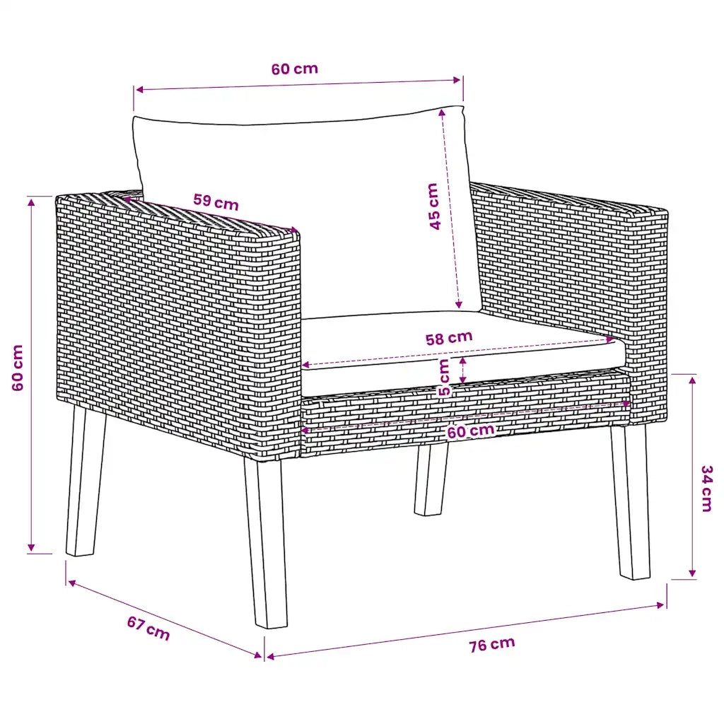 Divano da Giardino Singolo con Cuscini-Sofa da Giardino-Divano da esterno in Polyrattan Beige