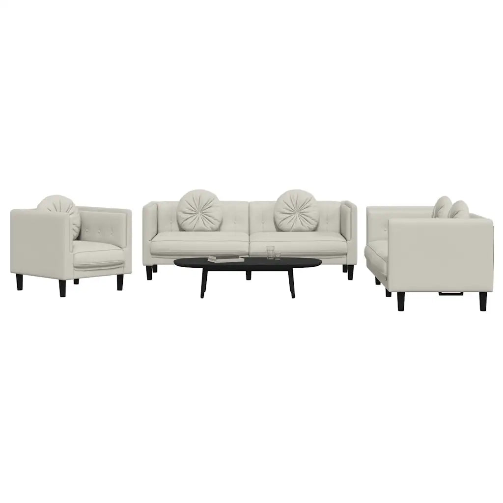 Set di Divani 3 pz con Cuscini Crema in Velluto