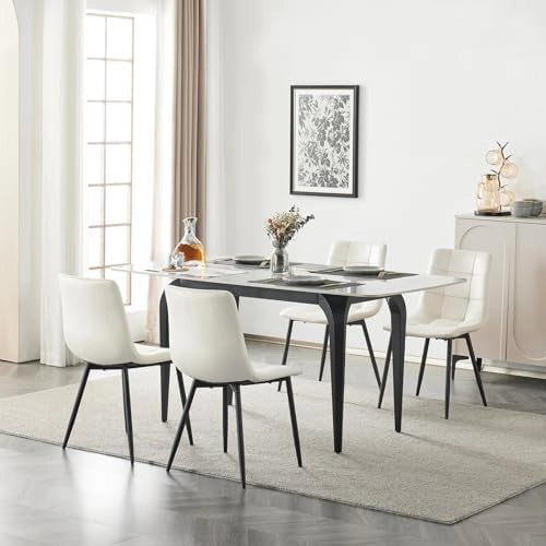 Sedie Sala da Pranzo da 4 Pezzi, Sedia in Velluto con Gambe in Metallo, per Camera da Letto, Soggiorno, Crema