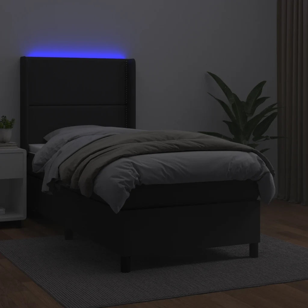 Giroletto a Molle con Materasso e LED Nero 90x200 cm Similpelle 3139301