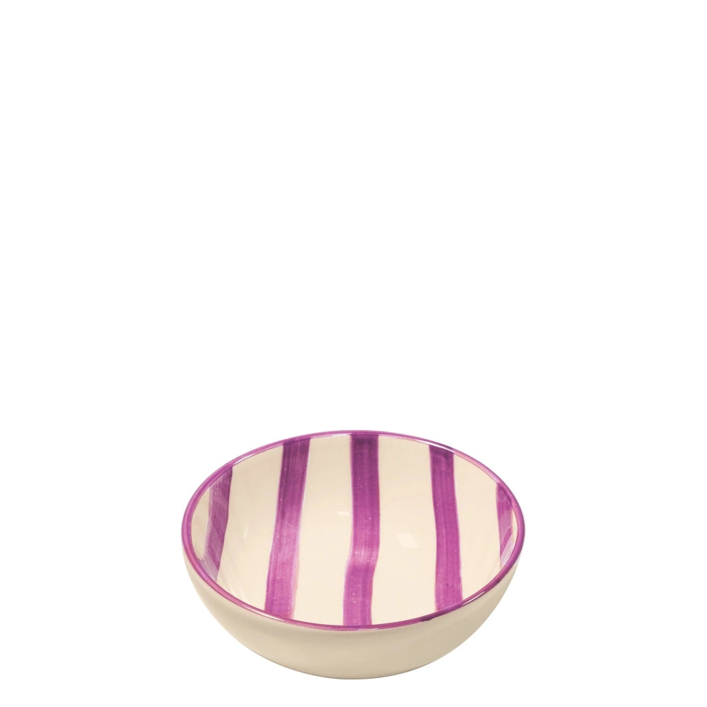 Zafferano Set 6 Ciotole Bowl Collezione Lido Righe in Ceramica Artigianale Fatta a Mano in Italia Colore Viola Diametro Standard Elegante Design