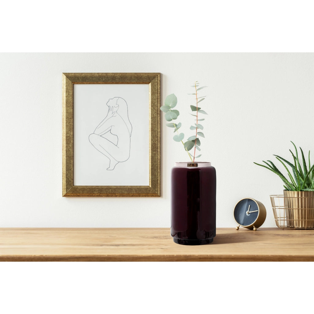 Vaso Art Deco 420 in metallo bordeaux e argento