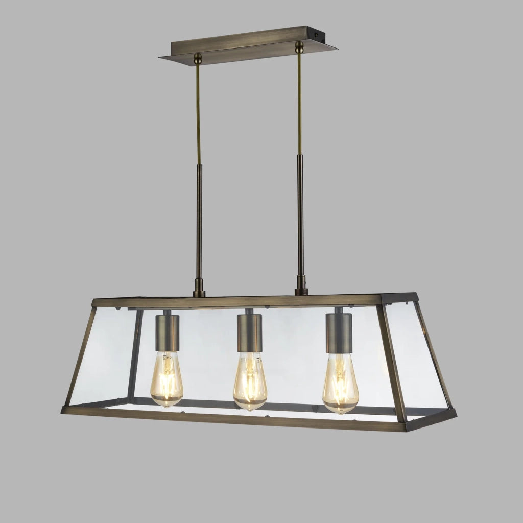 Lampadario Contemporaneo Viaggiatore Acciaio Ottone Vetro 3 Luci E27