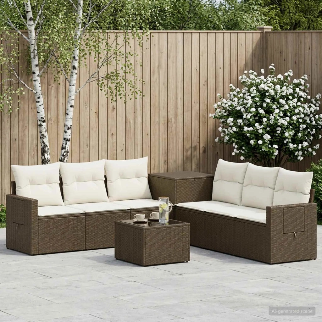 Set di divani 8 pz Marrone e Bianco Crema 3448380