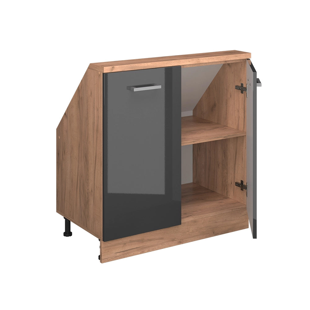 Mobile cucina sottotetto R-Line Antracite lucido/Rovere dorato 80 cm con 2 porte Vicco