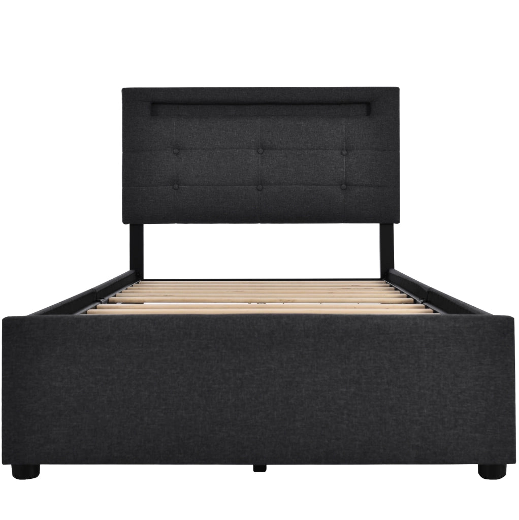 Letto singolo 90x200 cm con LED, 2 cassetti e testiera regolabile