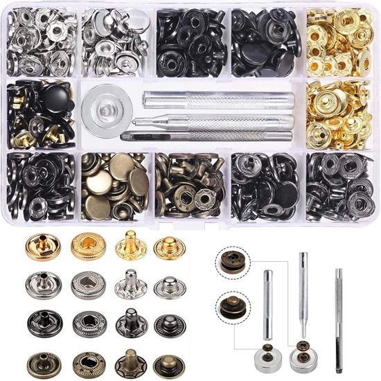 Set di viti a pressione 120 pezzi - viti a pressione con punta - rame - 12,5 mm - riparazione di abbigliamento - duraturo e resistente - accessori per abbigliamento