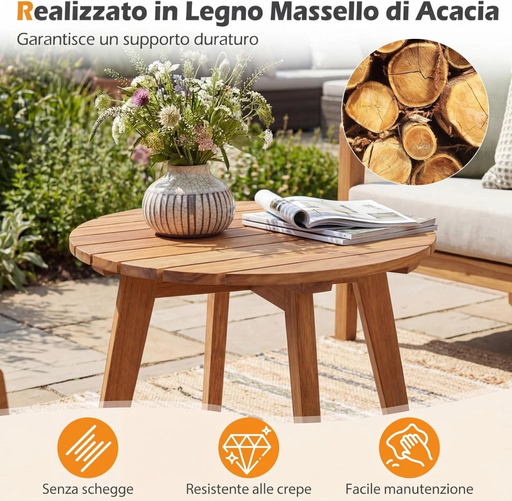 Tavolino da Esterno Compatto in Legno, Tavolino da Caffè con Piano a Doghe Resistente, per Terrazza Balcone Salotto Studio, 35x35x43 cm, Portata 75 kg