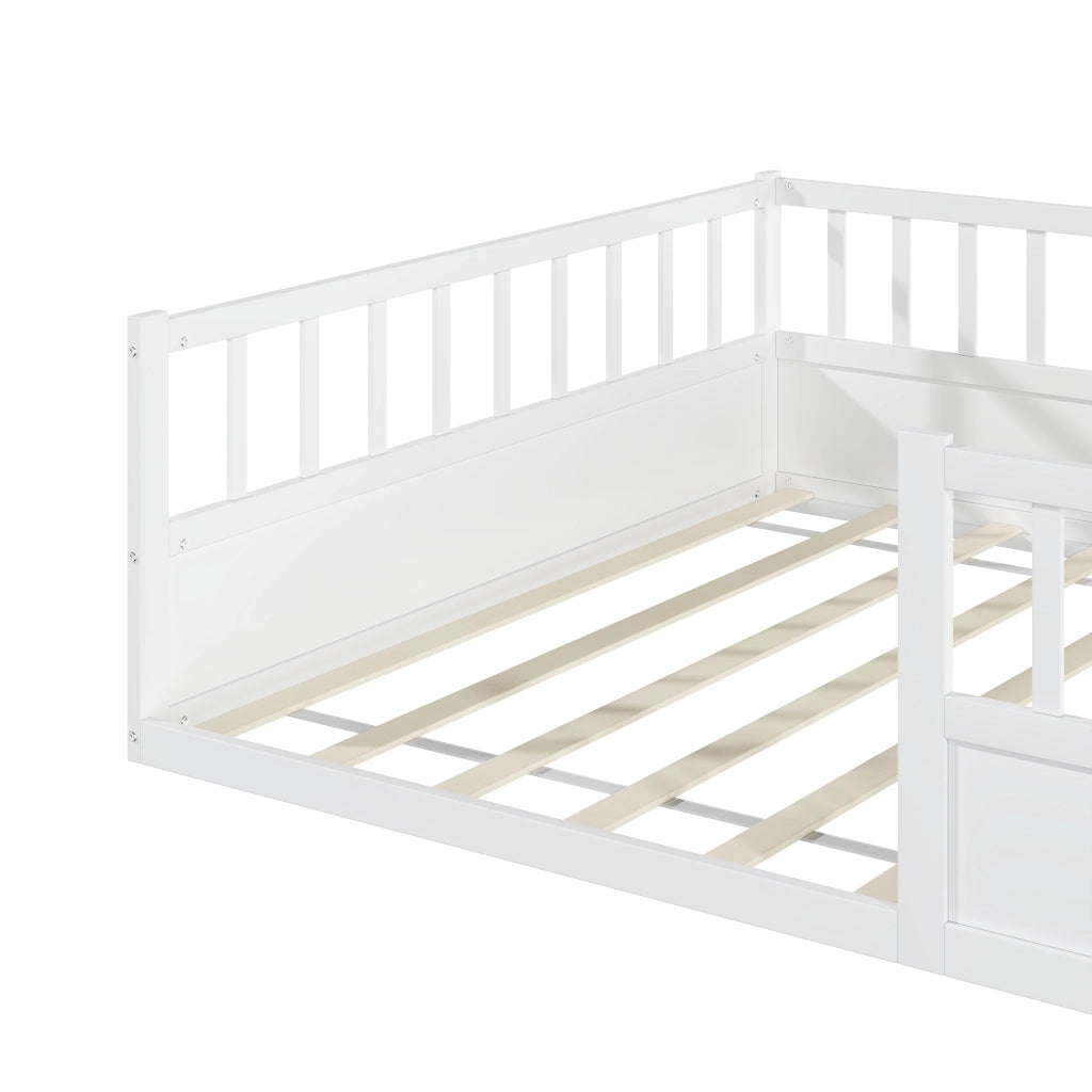 Letto per bambini, 90 x 200 cm, struttura in legno massello, sponde di sicurezza, bianco