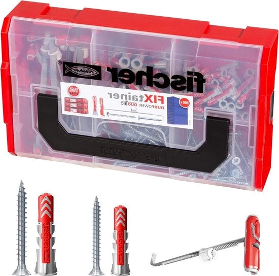 Cassetto di fissaggio SX - viti e chiodi universali - materiali perforati in massa - cassetto di attrezzi con maniglia e sistema di chiusura a click - accessori per la costruzione - 212 componenti