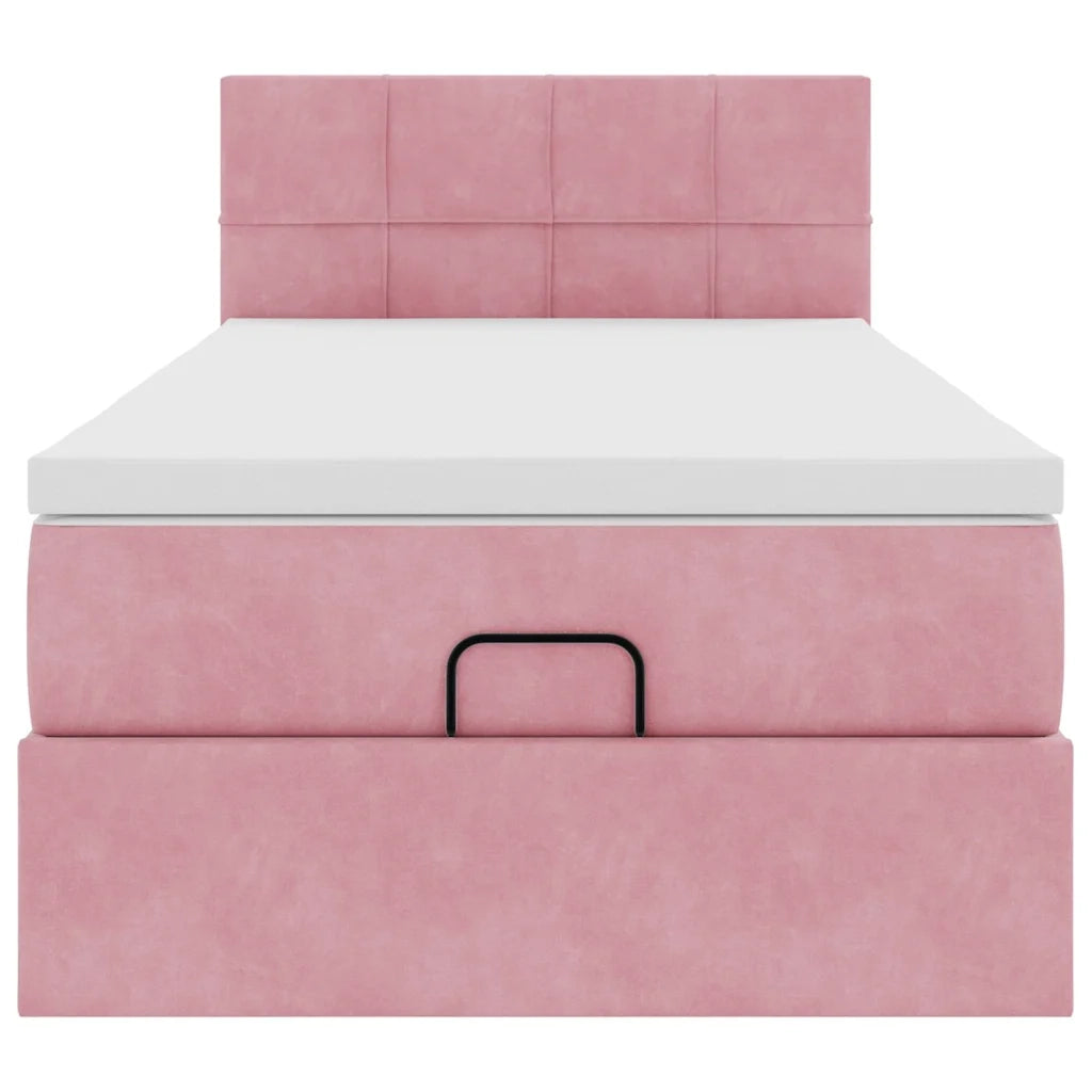 Struttura Letto Pouf con Materasso Rosa 100x200 cm Velluto