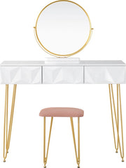 Dressing Table - Tavolo da Trucco - Con Specchio - Comodino - Tavolo da Trucco di Lusso - Camera da Letto - Stile Moderno - Bianco/Oro/Rosso