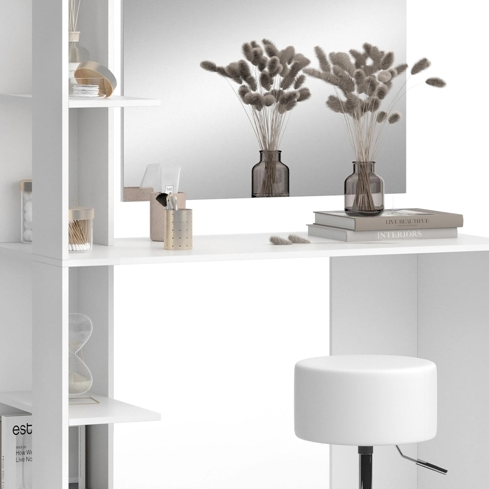 Vicco Tavolino da toilette Bianco 122.2 cm con specchio e sgabello
