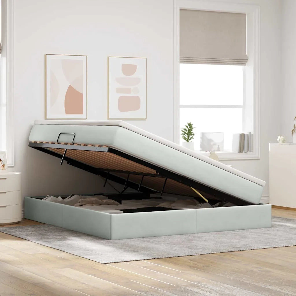 Letto con contenitore e materasso Grigio chiaro 160 x 200 cm