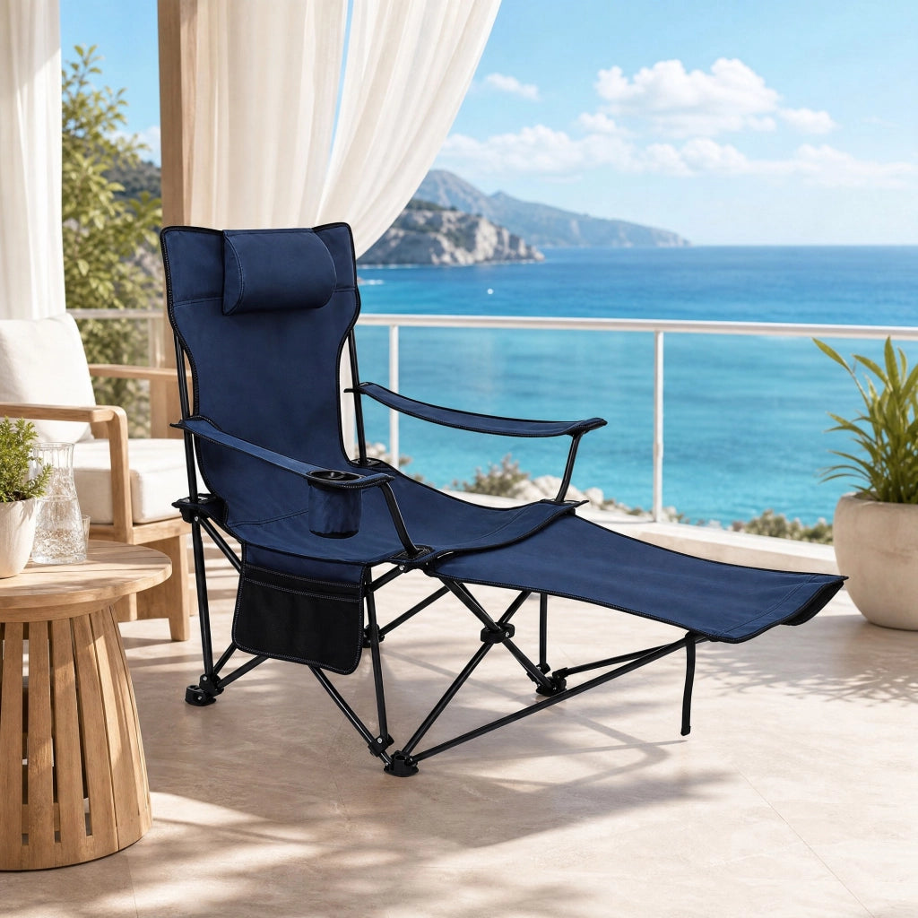 SEDIA DA CAMPEGGIO PIEGHEVOLE CON POGGIAPIEDI ESTRAIBILE 115x84x88,5 cm BLU