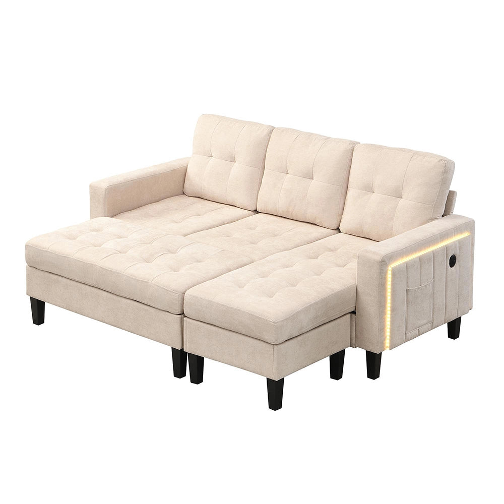 Set divano a L - Xylo - Con poggiapiedi LED, modulare