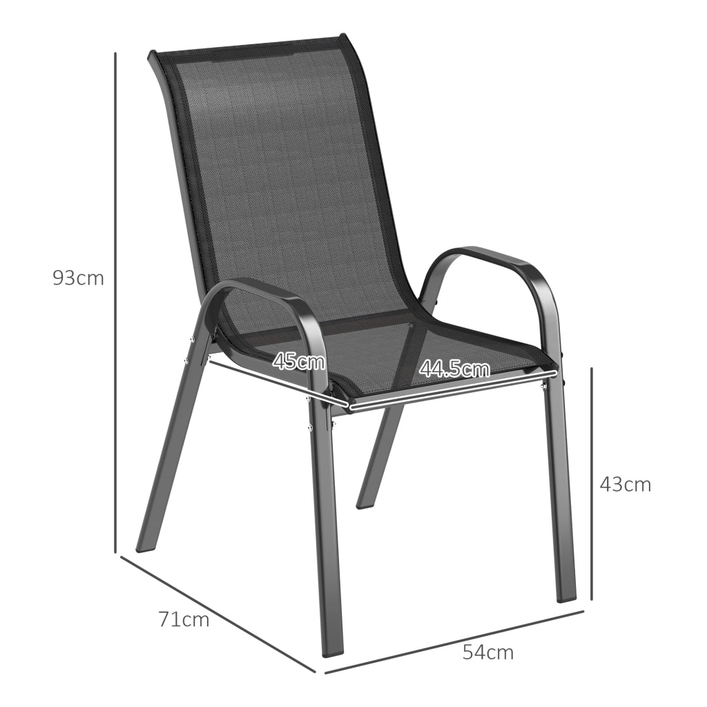 Set 4 Sedie da Giardino Impilabili ¨C Xylo ¨C Acciaio Nero Tessuto Rete Traspirante 54x71x93 cm