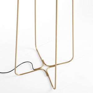 Lampada da terra in acciaio dorato e vetro bianco