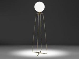 Lampada da terra in acciaio dorato e vetro bianco