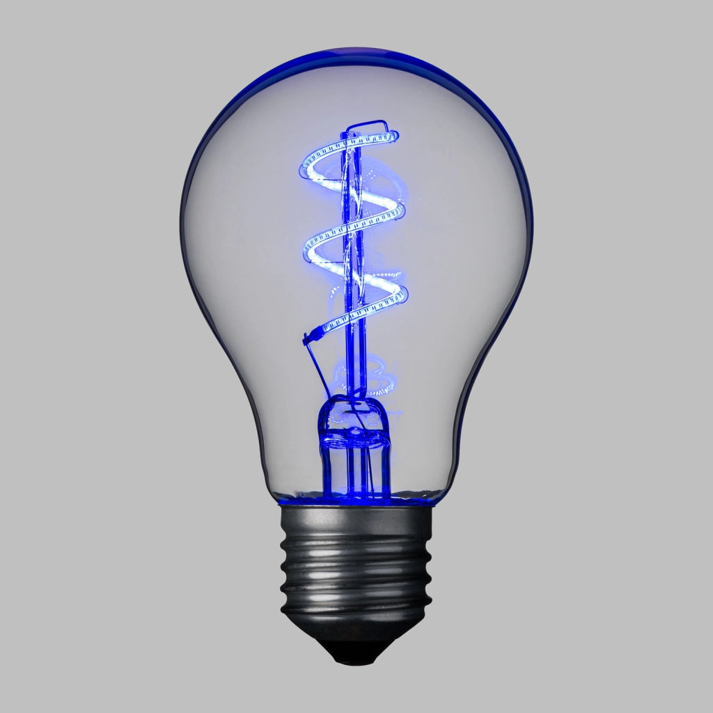 Lampada E27 36V goccia spirale blu Ø60mm