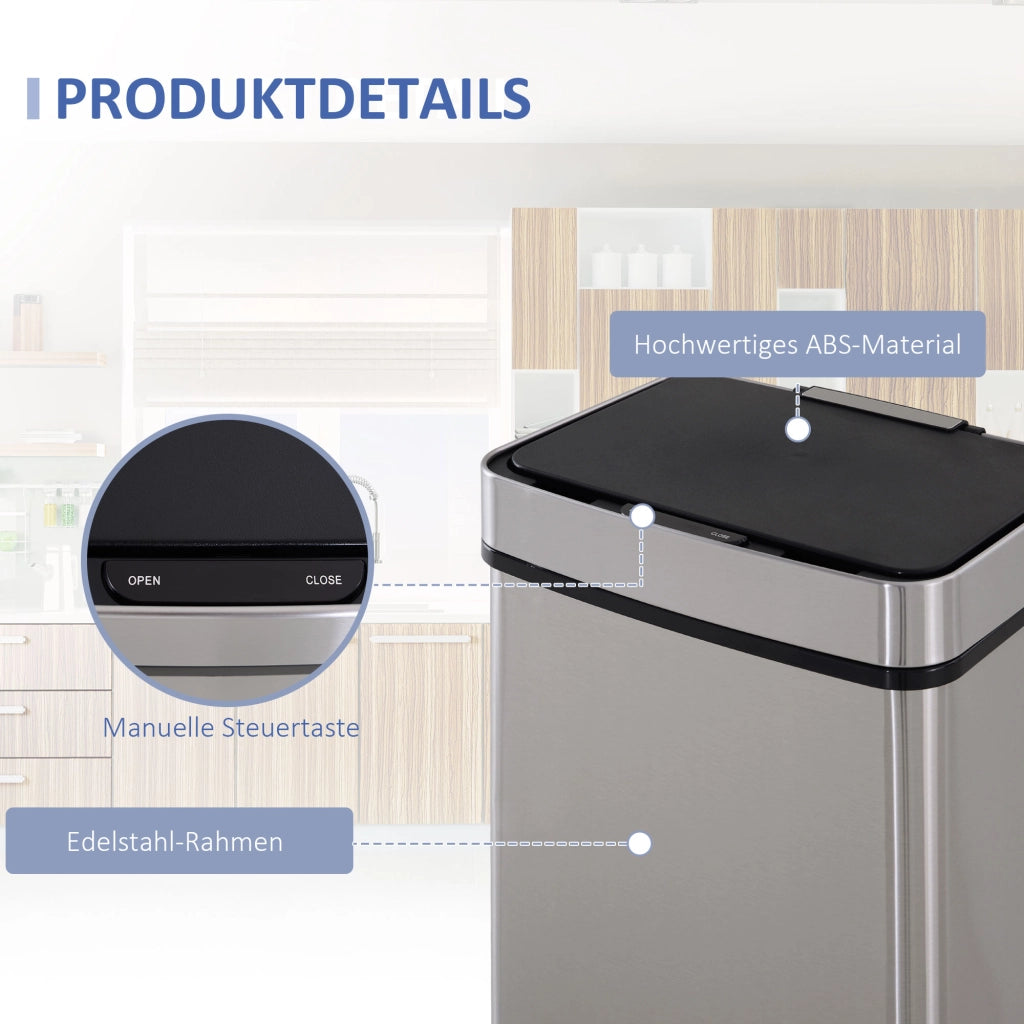 Cestino per rifiuti con sensore 47L ¨C zephmum ¨C acciaio inox argento