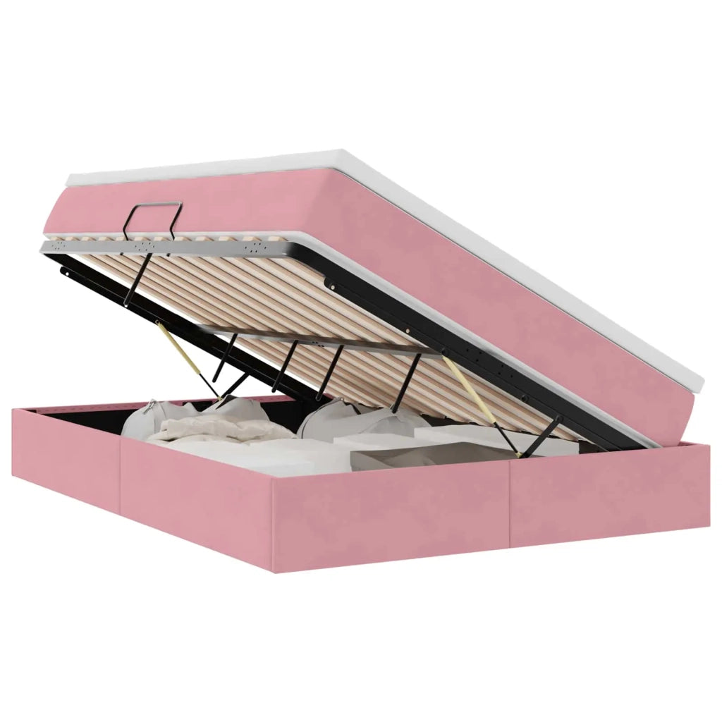 Letto con contenitore e materasso Rosa 140 x 200 cm Velluto