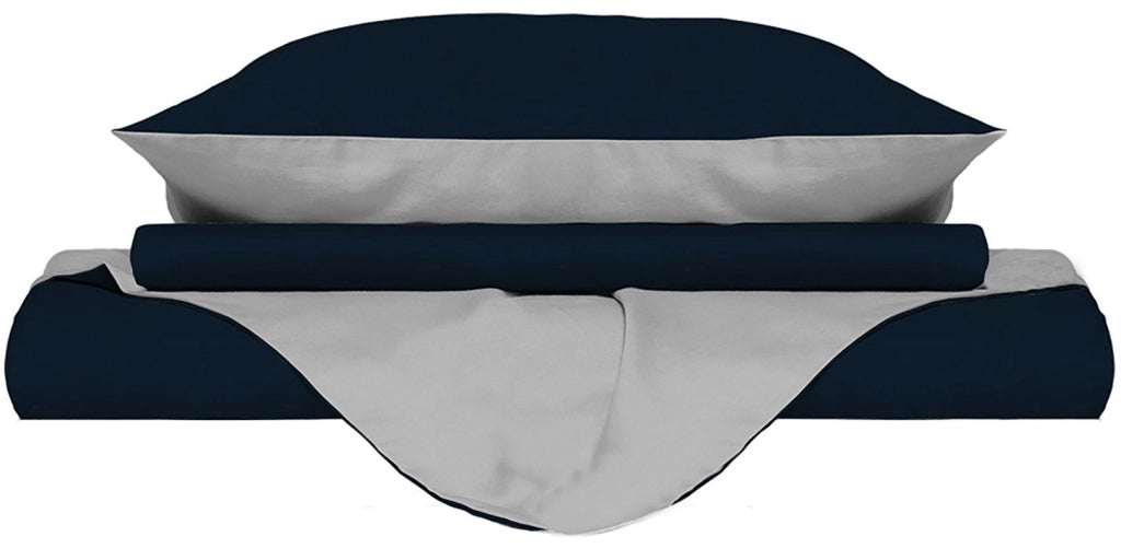 Copripiumino con Sacco e Federe Doubleface Blu Scuro/Grigio Chiaro Matrimoniale