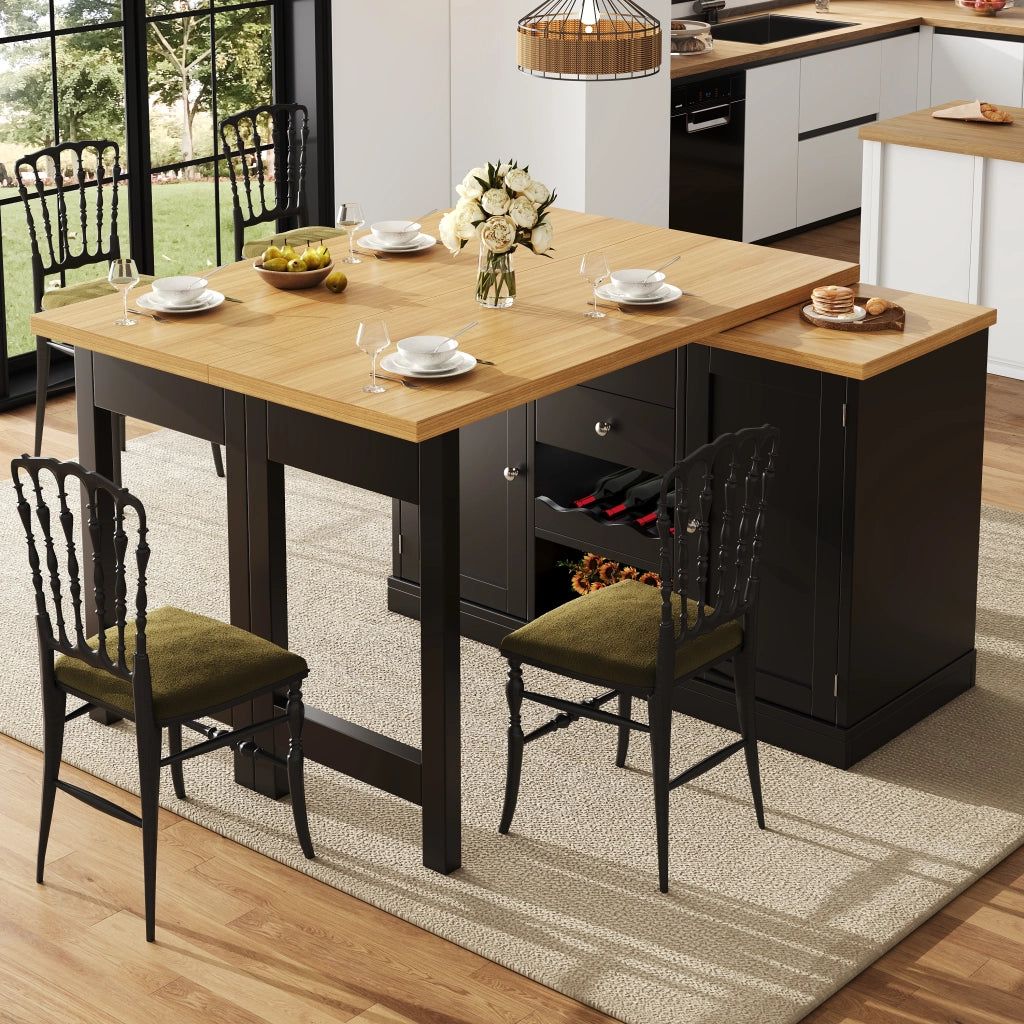 TAVOLO Cucina allungabile 120-197x40x74 cm girevole 360° MDF nero