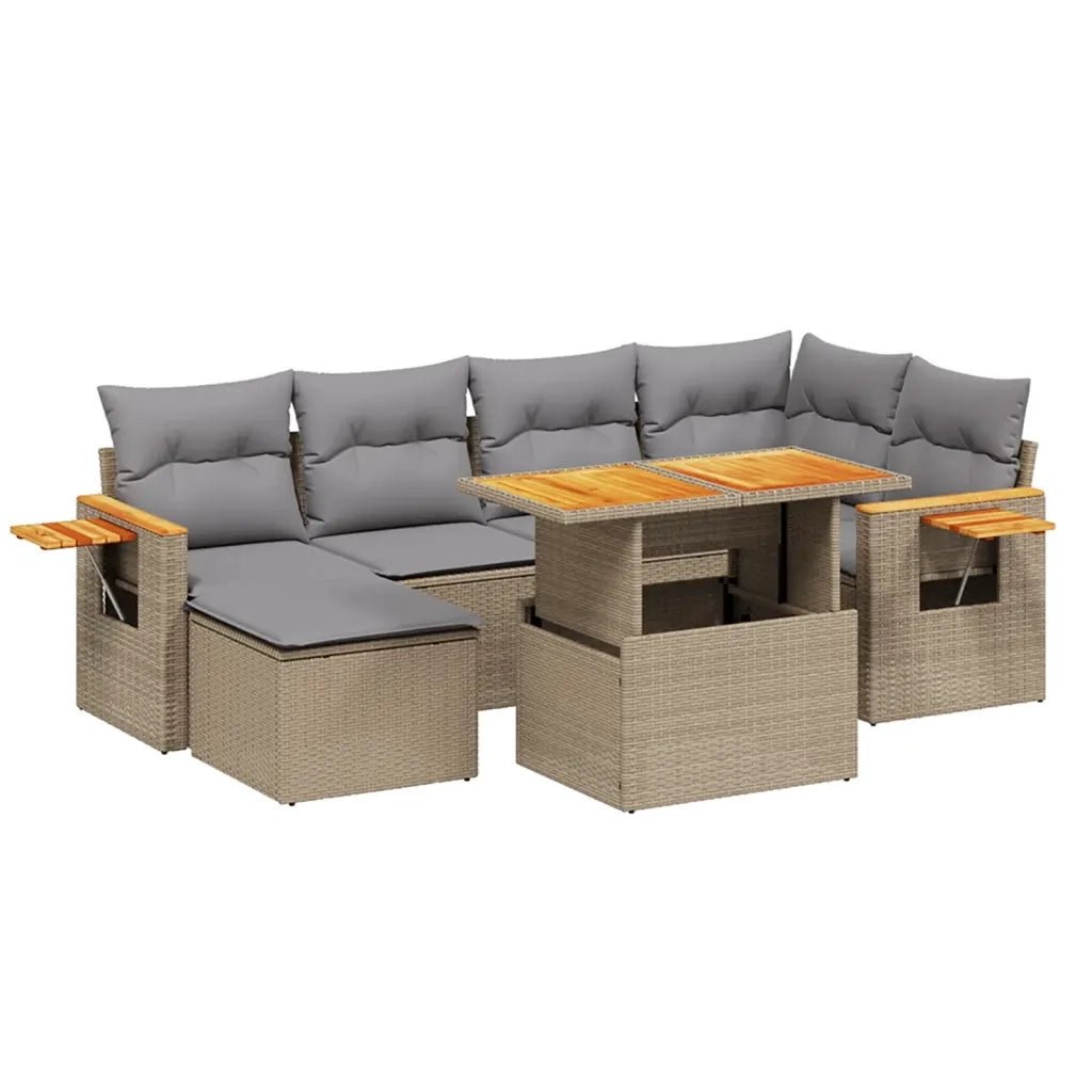 Set Divani da Giardino 7 pz con Cuscini Beige in Polyrattan 3273621
