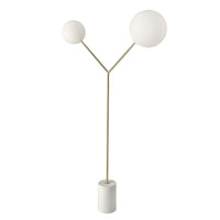 Lampada da terra in marmo bianco, acciaio dorato e vetro bianco