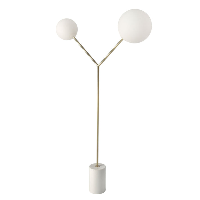 Lampada da terra in marmo bianco, acciaio dorato e vetro bianco