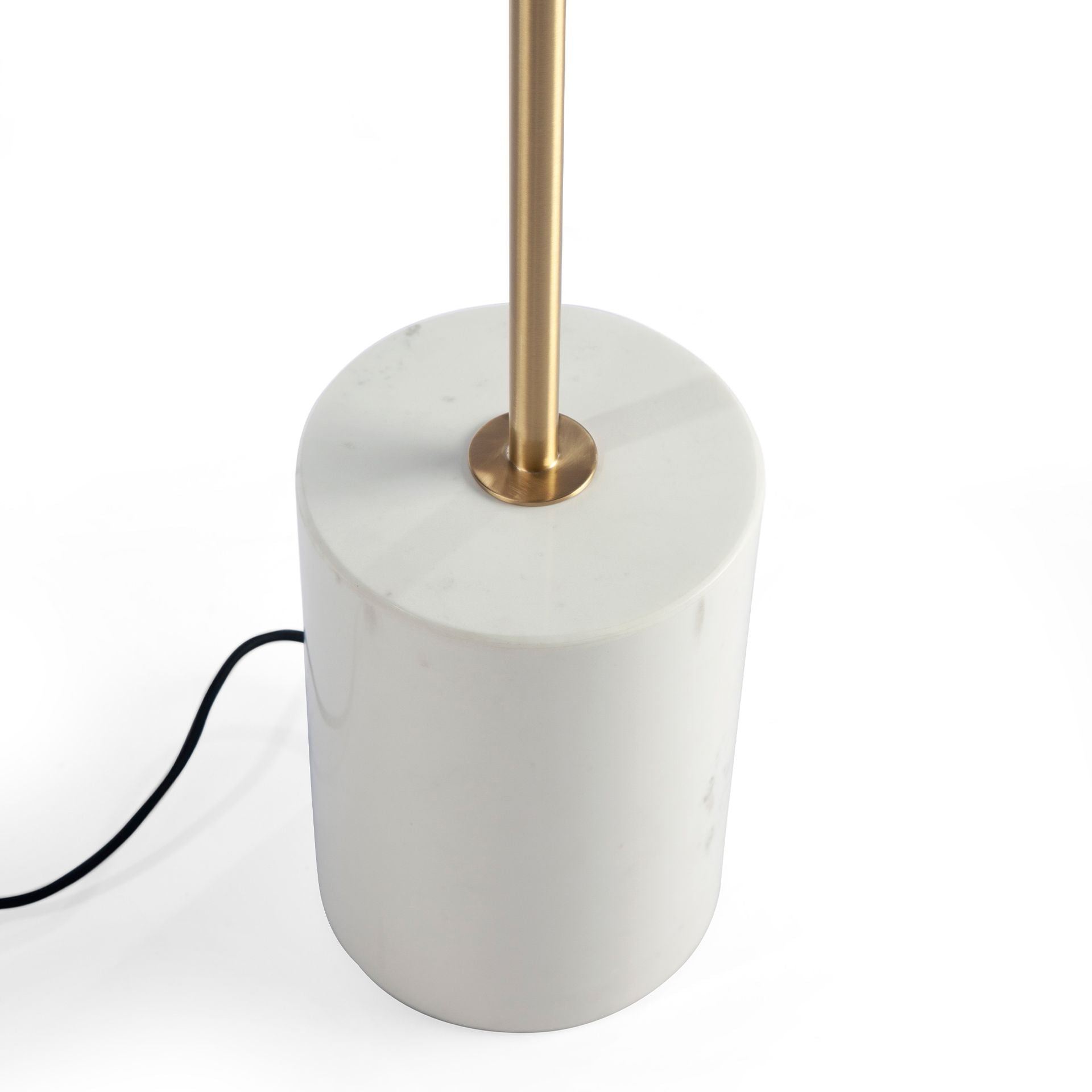 Lampada da terra in marmo bianco, acciaio dorato e vetro bianco
