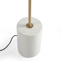 Lampada da terra in marmo bianco, acciaio dorato e vetro bianco