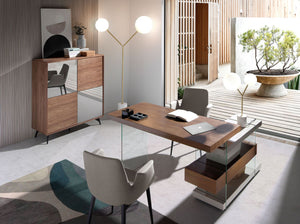 Lampada da terra in marmo bianco, acciaio dorato e vetro bianco