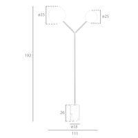 Lampada da terra in marmo bianco, acciaio dorato e vetro bianco