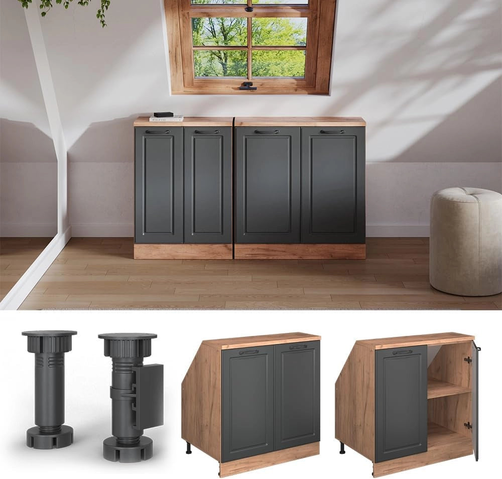 Mobile sottotetto Rion, Antracite casa di campagna, 80 x 81.6 cm con 2 porte, carcassa 60 cm profondità, adatto per il salvaspazio sotto tetti spioventi