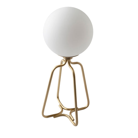 Lampada da tavolo in acciaio dorato e vetro bianco